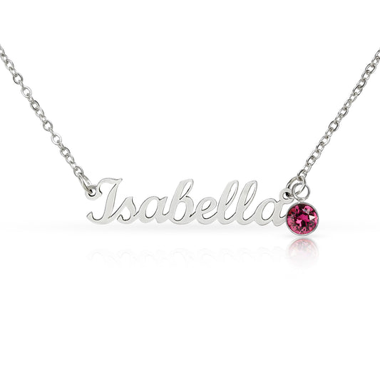 Message Card Custom Name Necklace with Birthstone