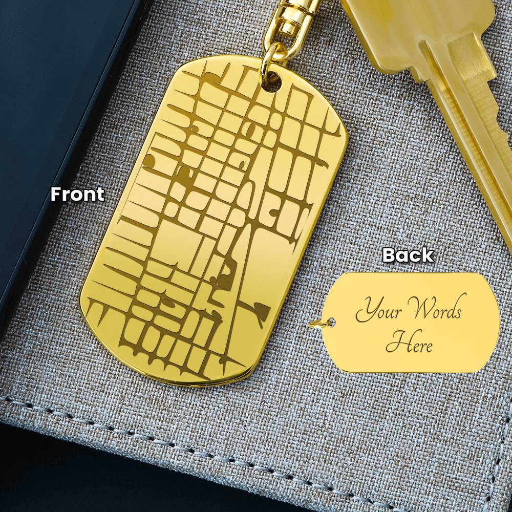 Engraved Dog Tag Keychain with Map Feature
