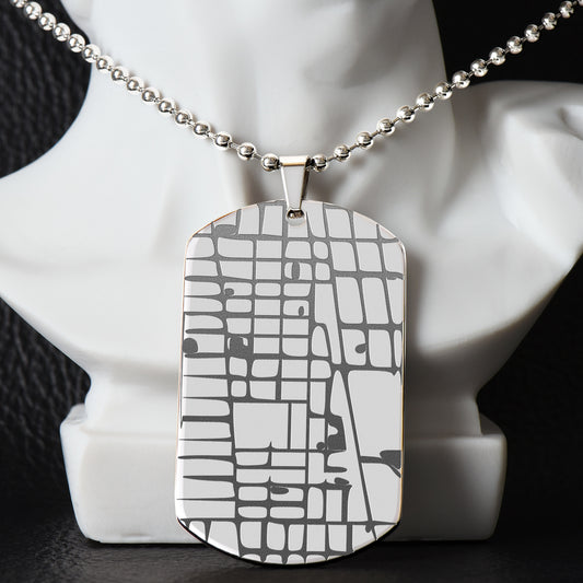 The "Unforgettable Coordinates" Engraved Dog Tag Map Necklace