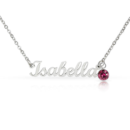 Message Card Custom Name Necklace with Birthstone