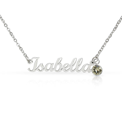 Message Card Custom Name Necklace with Birthstone