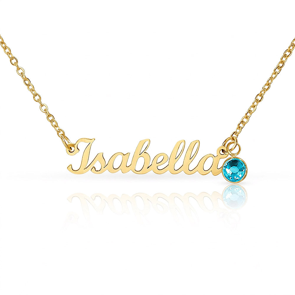 Message Card Custom Name Necklace with Birthstone