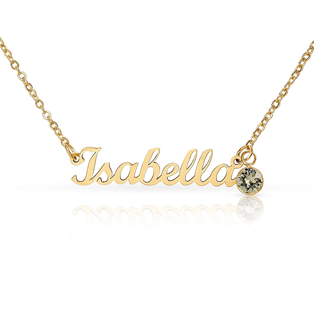 Message Card Custom Name Necklace with Birthstone