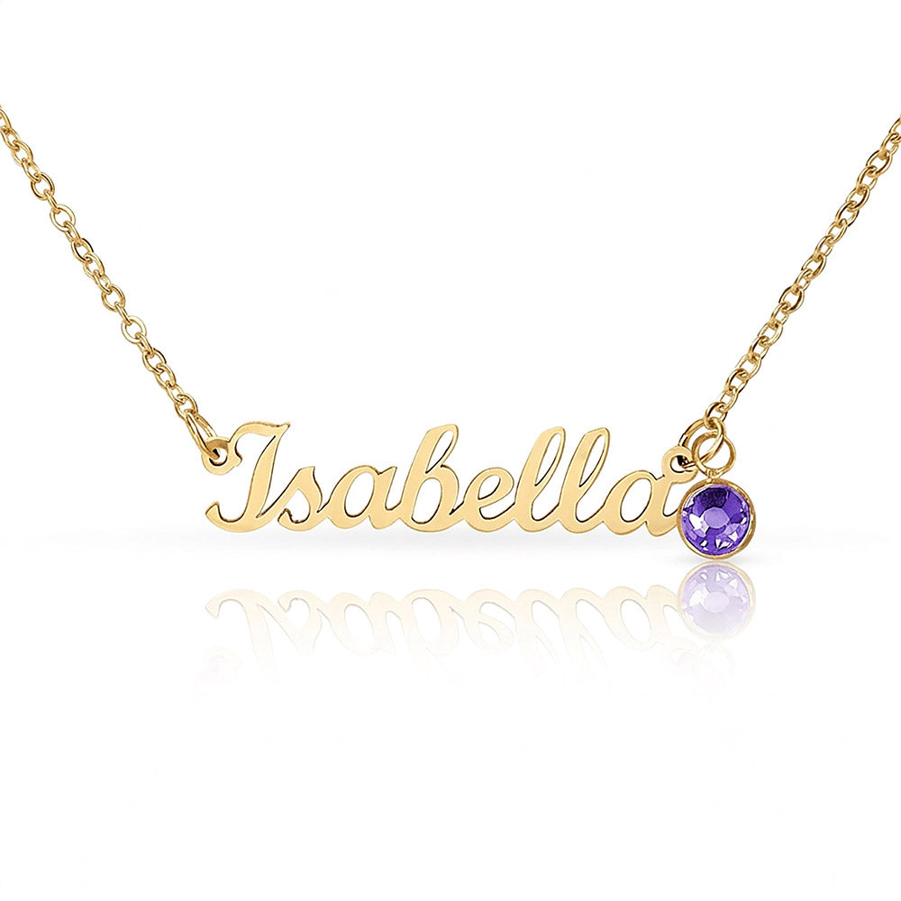 Message Card Custom Name Necklace with Birthstone