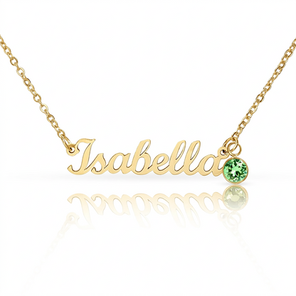 Message Card Custom Name Necklace with Birthstone