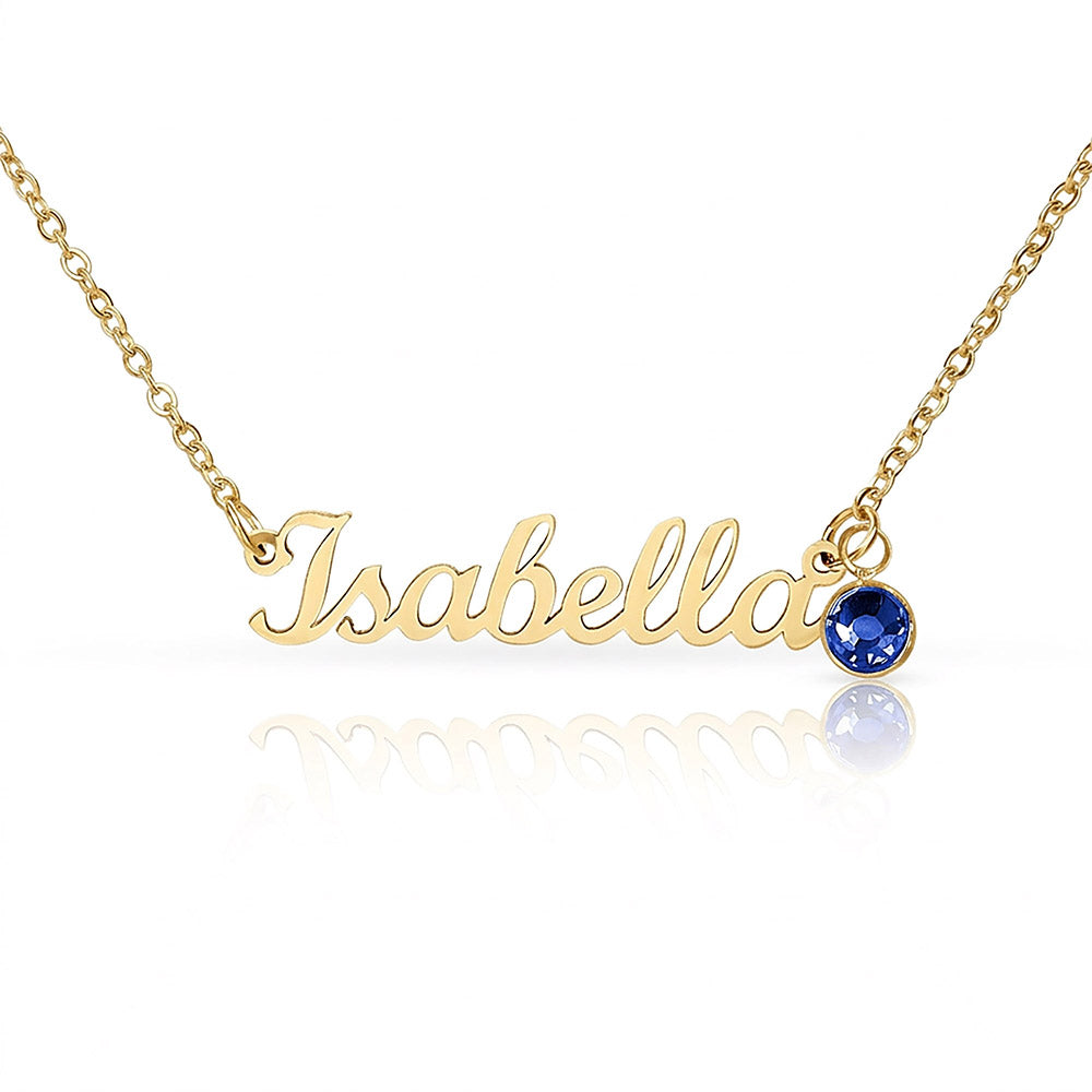 Message Card Custom Name Necklace with Birthstone
