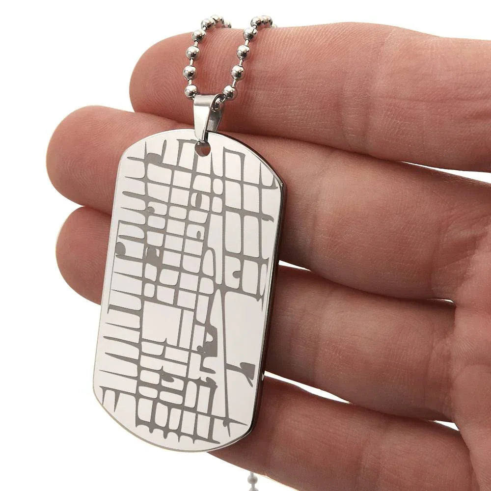 The "Unforgettable Coordinates" Engraved Dog Tag Map Necklace