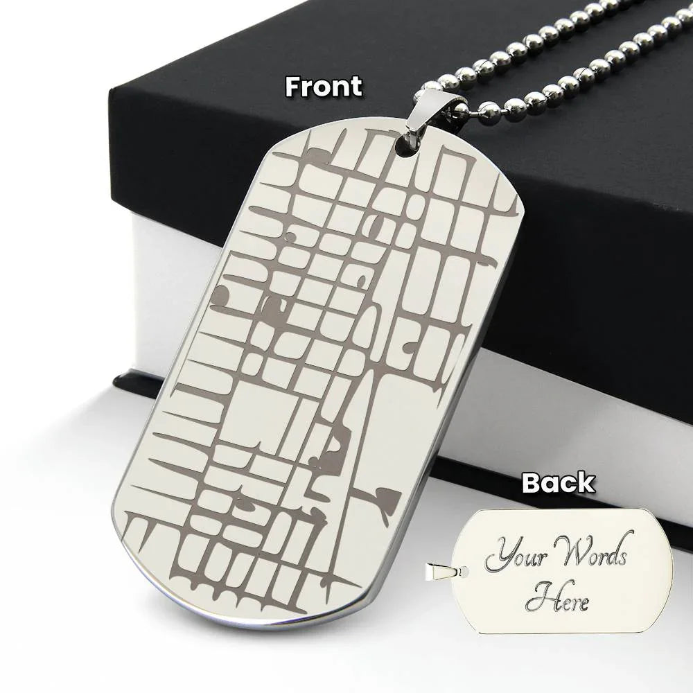 The "Unforgettable Coordinates" Engraved Dog Tag Map Necklace