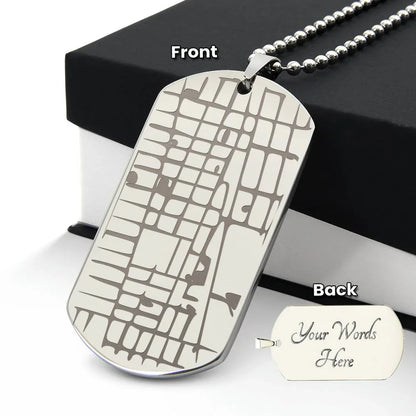 The "Unforgettable Coordinates" Engraved Dog Tag Map Necklace