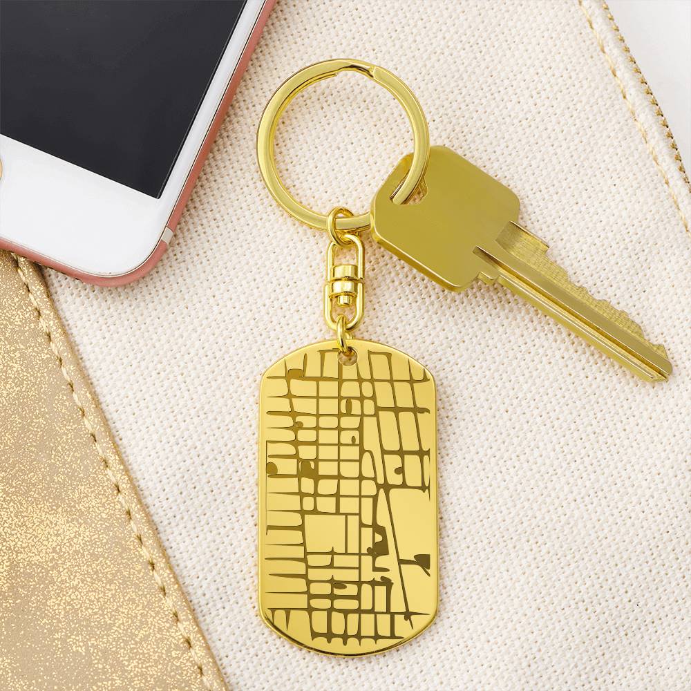 Engraved Dog Tag Keychain with Map Feature