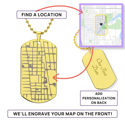 The "Unforgettable Coordinates" Engraved Dog Tag Map Necklace