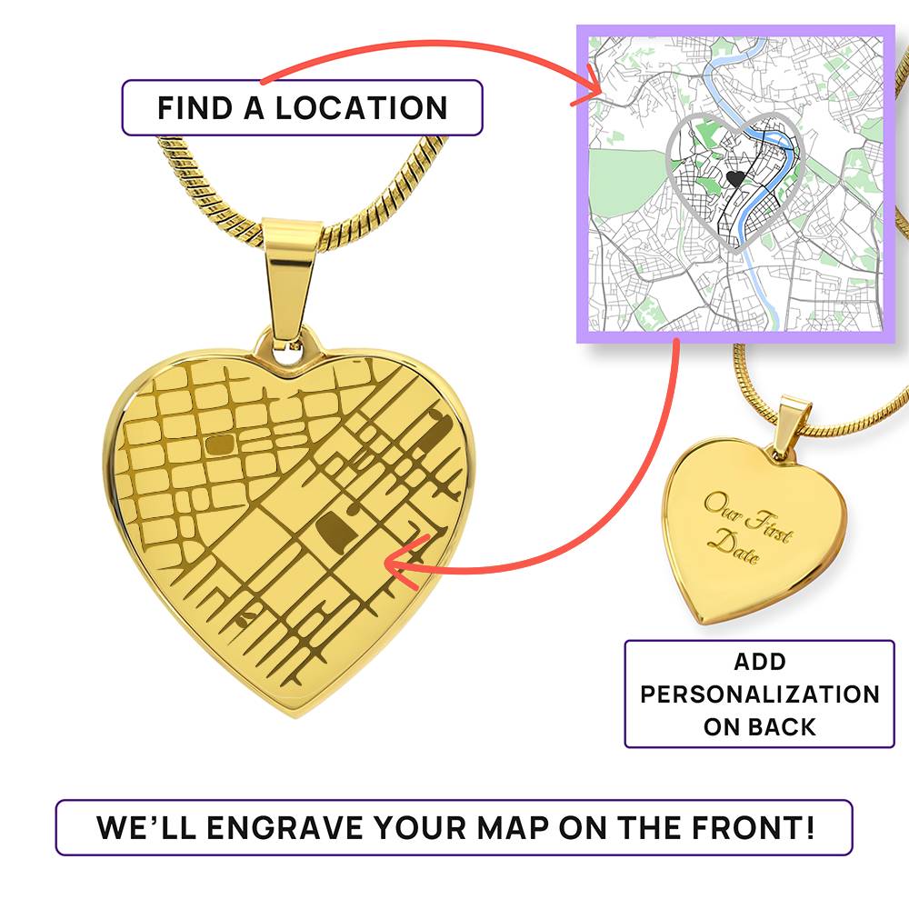  Engraved Heart Map Necklace