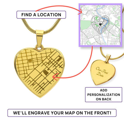  Engraved Heart Map Necklace