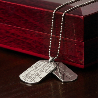 The "Unforgettable Coordinates" Engraved Dog Tag Map Necklace