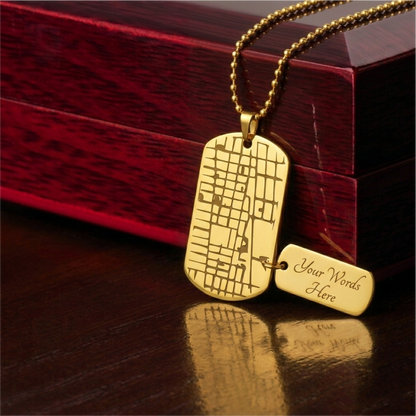 The "Unforgettable Coordinates" Engraved Dog Tag Map Necklace